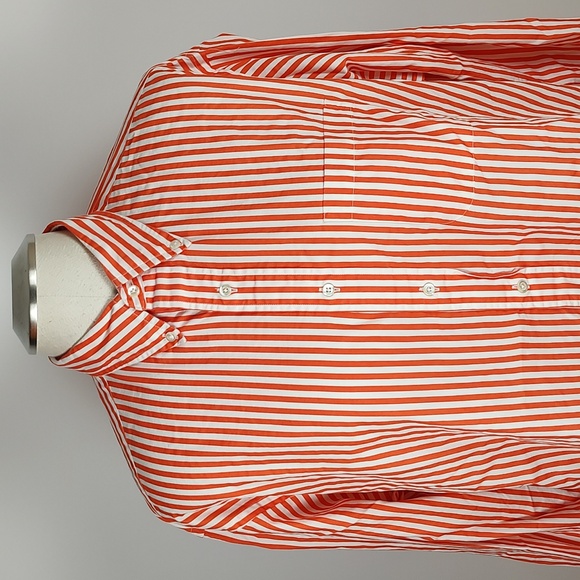 Y2K Brooks Brothers Orange White Striped Button Down Shirt Cotton SZ Large - Picture 4 of 11